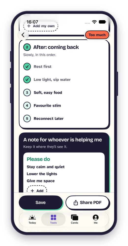 Shutdown and meltdown recovery screen with a note for whoever is helping.