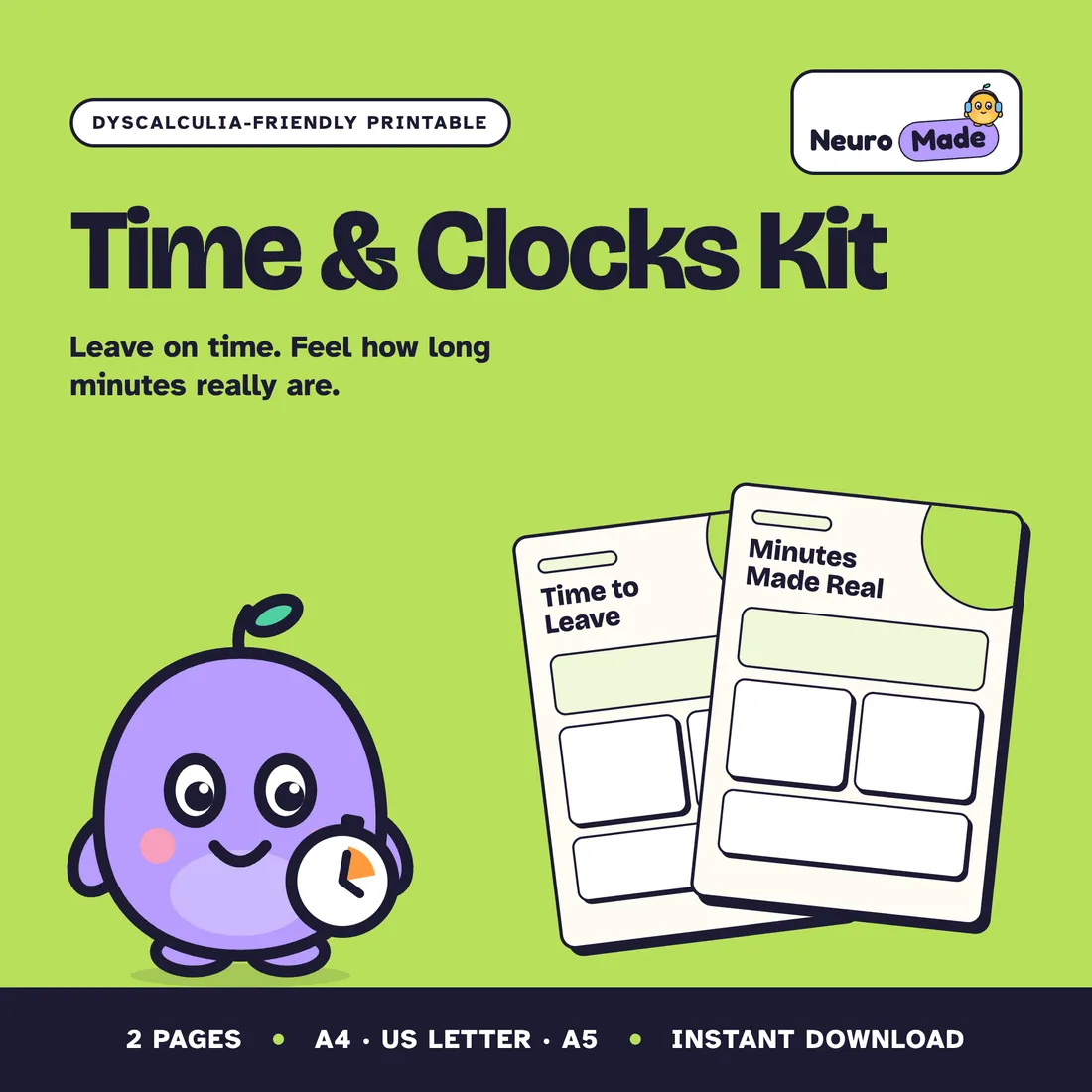 Time and Clocks Kit: Dyscalculia printable cover