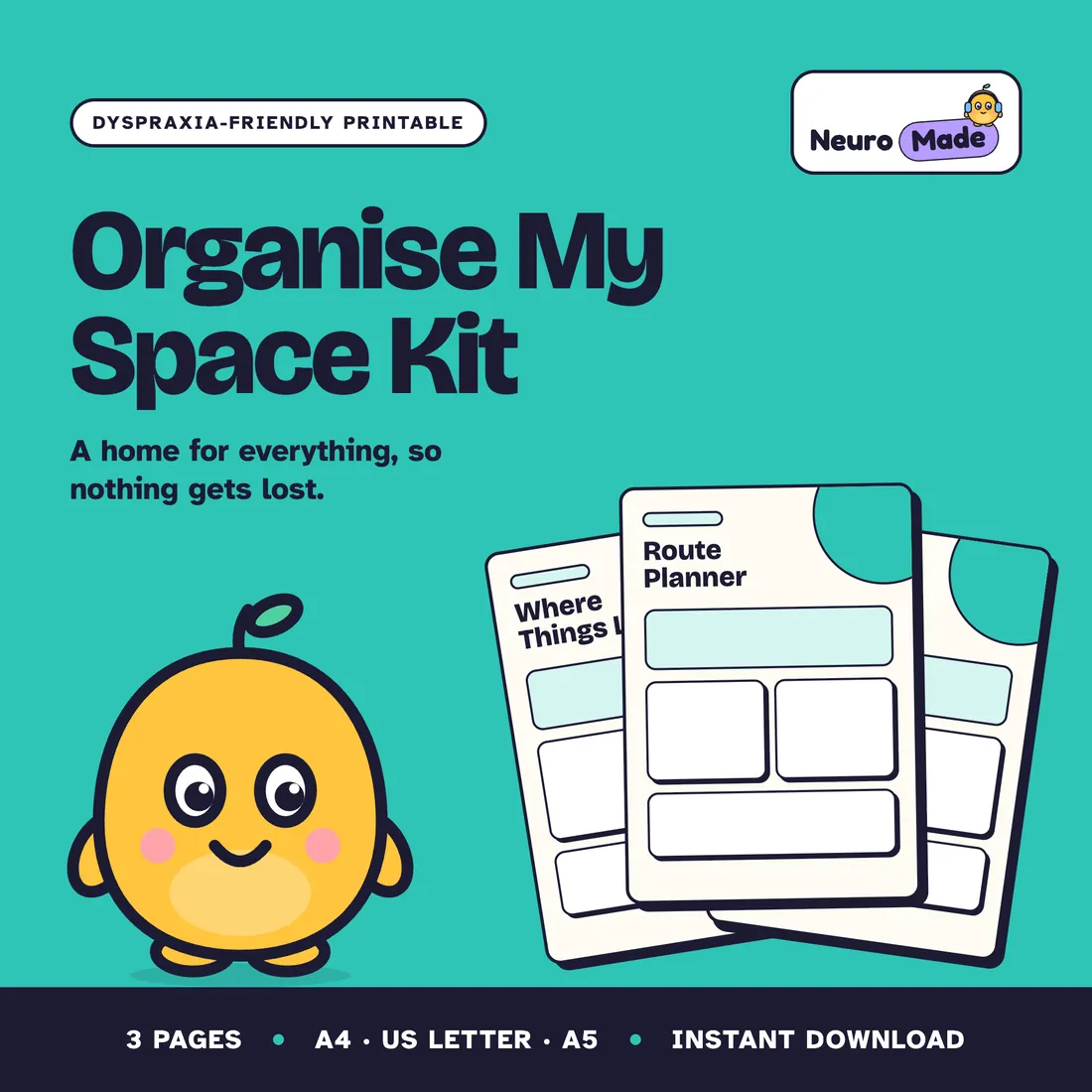 Organise My Space Kit: Dyspraxia printable cover
